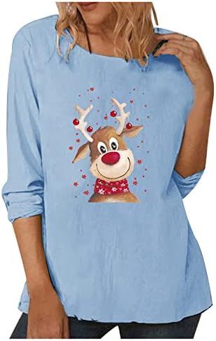 חולצות טי שרוול ארוכות לנשים חולצות חג מולד חולצות מצחיקות מצחיקות חמוד קרס חולצה חולצה כותנה רכה טוניקה טוניקה