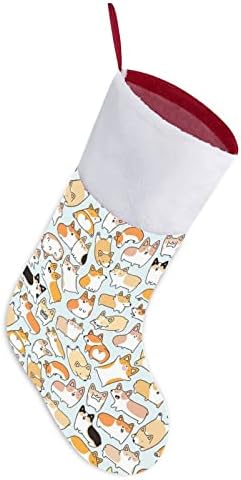 דפוס קורגי מגרש חג המולד גרב עץ חג המולד גרביים תלויים עם קישוט שרוול קצר לפלאש למסיבת חג ביתי