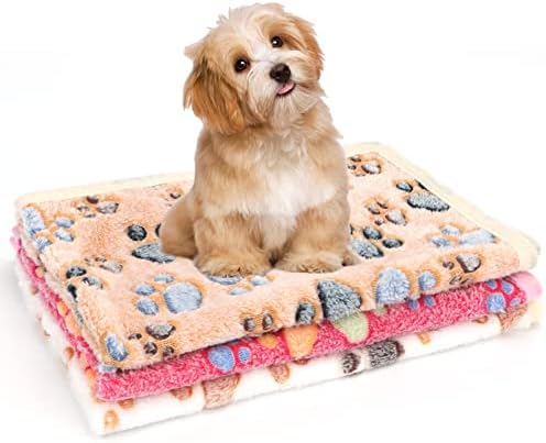 שמיכת גור של Luzgat 3 Pack, שמיכות כלבים לכלבים קטנים, שמיכה זולה של חתול לחיות מחמד לילדה, מיטת פליס רכה עם כפות 24 x16