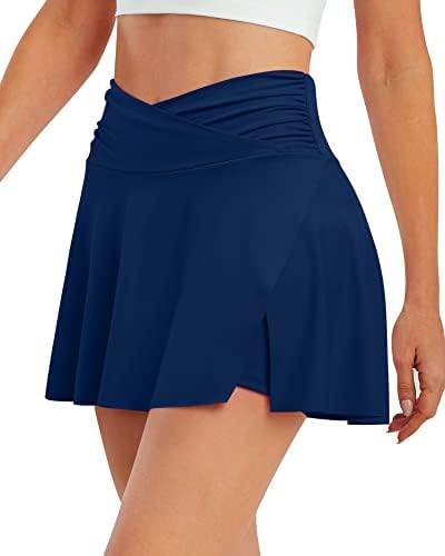 חצאיות טניס של נשים G4Free עם חצאיות גולף כיס עם מכנסיים קצרים חצאית אתלטית חוצה מותניים גבוהה מותניים גבוהים