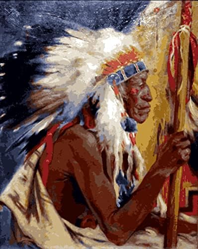 אוסף הילידים האמריקאים-טאוס מלחמה ראש 'מאת יוליוס רולשובן-וואן-גו צבע ערכת מספר 60x75 סמ מסגרת DIY