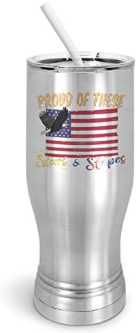 Pixidoodle 4 ביולי כוס עם מכסה מחוון עמיד בפני שפיכה וקש סיליקון - דגל אמריקאי פטריוטי לבן וכחול אדום