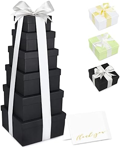 GLGHMH 6 חבילות קופסאות מתנה מרובעות קינון עם מכסים, תיבת הצעות לשושבינה עם סרט כרטיס תודה ， אריזה אלגנטית על ימי שנה לחתונה ימי הולדת