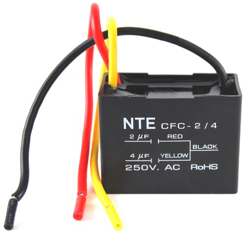 NTE Electronics CFC-6 Series CFC פוליאסטר מקבל מאוורר מאוורר, 2 תיל, 125/250 VAC, 6 μF קיבול