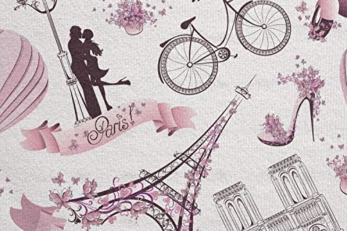 Ambesonne Eiffel מגדל יוגה מגבת מגבת, נסיעה בנושא פריז פרחי ירח דבש רומנטיקה רומנטיקה אופניים בלון אוויר חם, כיסוי כרית אימון של אימון