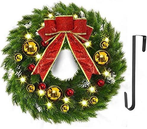 זר חג מולד מואר בגודל 17 אינץ 'מוארים לפני הקולב ופעמונים המופעלים על סוללות זרעי חג המולד של קישוטים לחג המולד לחלון, דלת קדמית, עיצוב