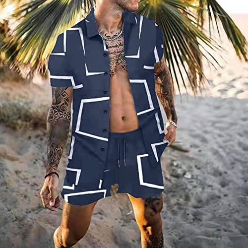 Jofow Men Men Funtowning Collar חולצה מכנסיים מכנסיים שרוול קצר הוואי הדפס אופנה אופנה חולצת קיץ מזדמנים חליפת חליפת חליפת