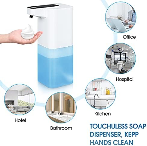 מתקן סבון מקציף ללא מגע אוטומטי, FERRISA 4 מפלס חיישן אינפרא אדום מתכוונן ידיים חינם מתקן סבון קצף, מתקן סבון יד נטען למים לחדר אמבטיה