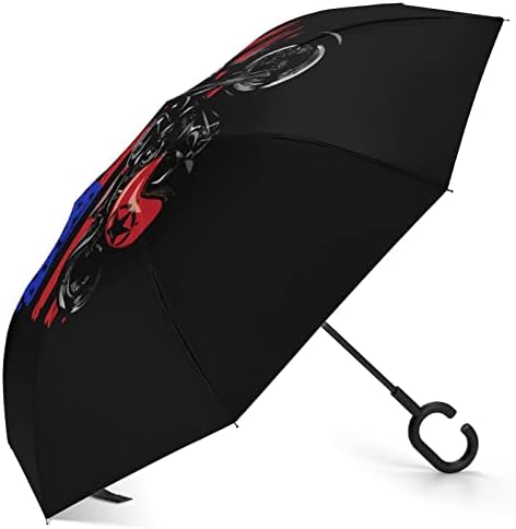 מסוק אופנוע אמריקאי דגל הפוך מטרייה אטומה לרוח הפוך מתקפל מטרייה עם ג בצורת ידית עבור גברים נשים