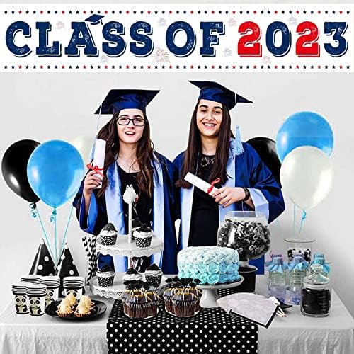 כיתה של 2023 שלט חצר באנר - בית הספר התיכון לגיל הרך סיום לימודי תואר שני במכללה 2023 ציוד לקישוטים למסיבה - 9.8 x 1.6ft כחול לבן לבן