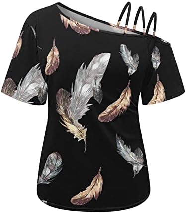 חולצות קיץ של Beuu לנשים אחת מהכתף הדפסה מזדמנת צמרות טוניקה שרוול קצר טוניקה קרול חולצה חולצה