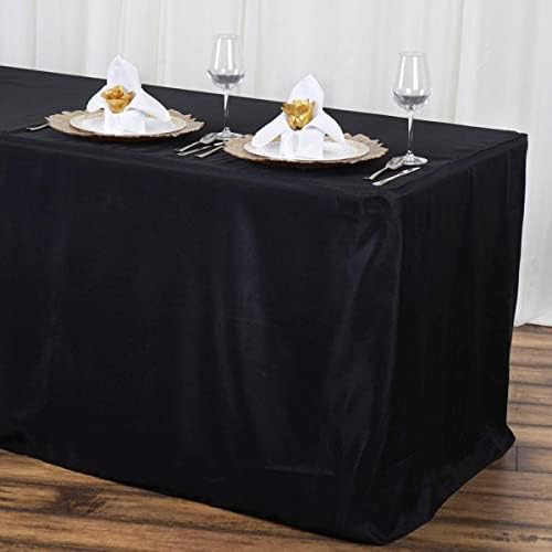 מצעים מובילים 10 -PCS 8 'רגל מלבני מלבני מלבני מצויד בד שולחן פשתן - מפת חתונה קבלת מסעדת מסעדות מסעדות - רחיץ מכונה - בחירת גודל - שחור