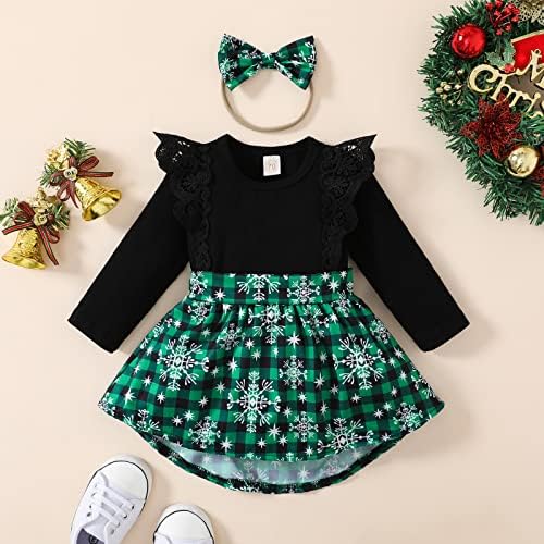 תלבושת חג מולד ראשון יילוד תינוקת ריפרוף תחרה שרוול ארוך חצאית פרחונית עליונה.