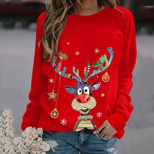 חולצות סווטשירט לחג המולד חולצות שרוול ארוך לנשים חג המולד צבעוני מכוערת חולצת איילים צבי הדפסת חולצה חולצה חולצה