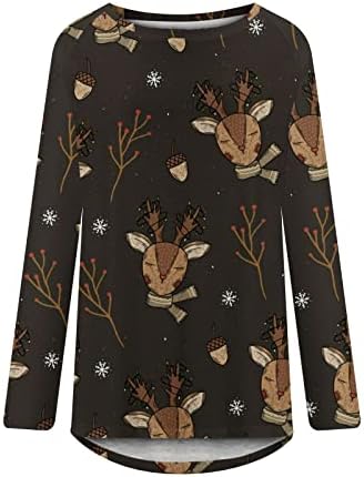 חולצות נשים של נרברג ינשוף עם כובע חג המולד סנטה חולצות גרפיות טלאי קולורבלוק שרוול ארוך חולצת צוואר צוות טוניקה