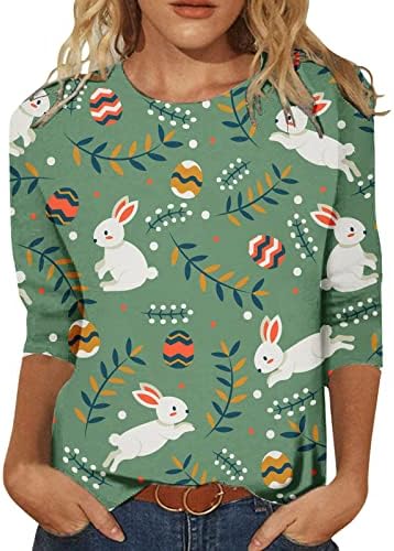 חולצת ארנבת פסחא לנשים מזדמנות 3/4 שרוול חמוד ארנב גרפי חולצת טשטוש טרנדי טוניקה טוניקה