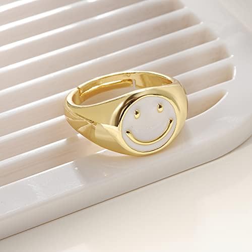 5 יחידות טבעות פנים מחייכות בציפוי זהב 5 צבעים טבעת חמודה טבעת פתיחה מתכווננת ידידותית לסביבה ולא מזיקה