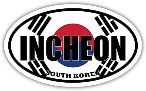 אינצ'און דגל דרום קוריאה מדבקה סגלגל מדבקה פגוש ויניל 3x5 אינץ '