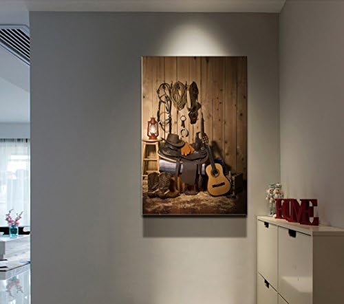 אמריקאי מערבי דקור קאובוי קיר אמנות גיטרה תמונה בד הדפסת נמתח ממוסגר גלריה לעטוף מערת אדם קישוט מוכן לתלות 24 איקס 36