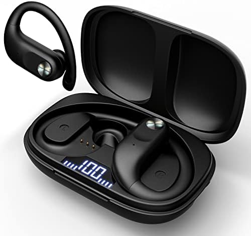 אוזניות אוזניות אלחוטיות 48H פלייבק אוזניות Bluetooth אוזניות עם מארז טעינה אלחוטי וכרות אוזניים מעל אוזניות אטומות למים עם מיקרופון לספורט