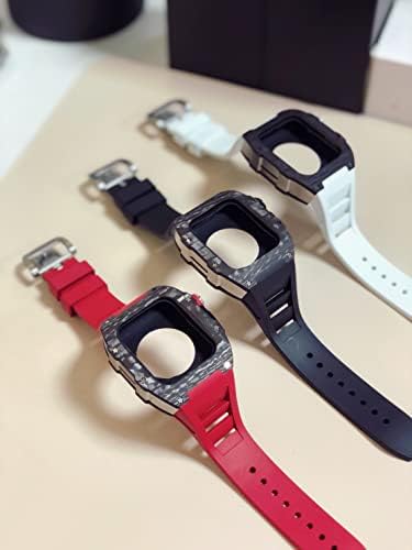 ערכת שינוי חדש של Bholsa לסדרת Apple Watch 7 מארז מתכת 45 ממ+רצועת סיליקון עבור IWatch 44 SE 6 5 4 מקרי סיבי פחמן רצועת גומי