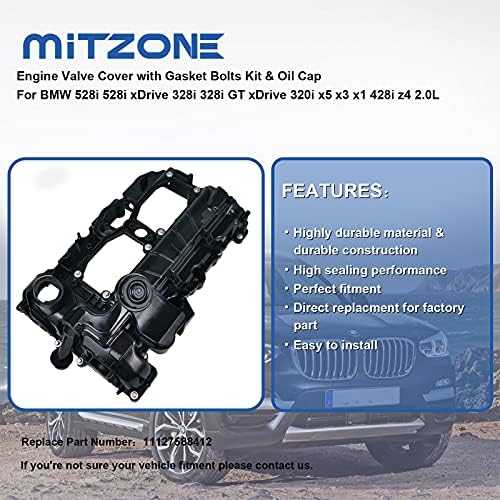 Mitzone N20 כיסוי שסתום מנוע עם ערכת ברגי אטם וכובע שמן לב.מ.וו 2012-2018 528i 528i xdrive 328i 328i GT XDRIVE 320i X5 X3 X1 428I Z4 2.0L