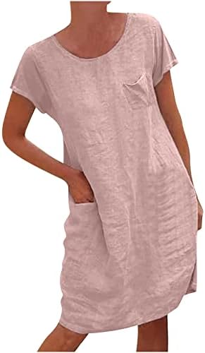 שמלת קז ' ואל קיץ לנשים 2023 אלגנטית צוואר צוות שמלת שרוול קצר בוהו אונליין שמלת חוף מידי עם כיס